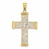 10K and White Rhodium Diamond-cut and Cut-Out Cross Charm