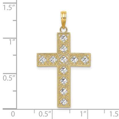 10K and White Rhodium Diamond-cut and Cut-Out Cross Charm