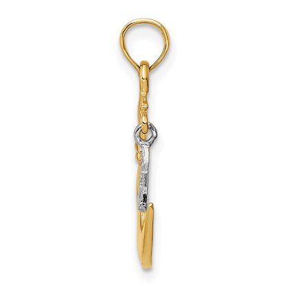 10K Two-Tone Open-Backed Half Moon and Dangling Star Pendant
