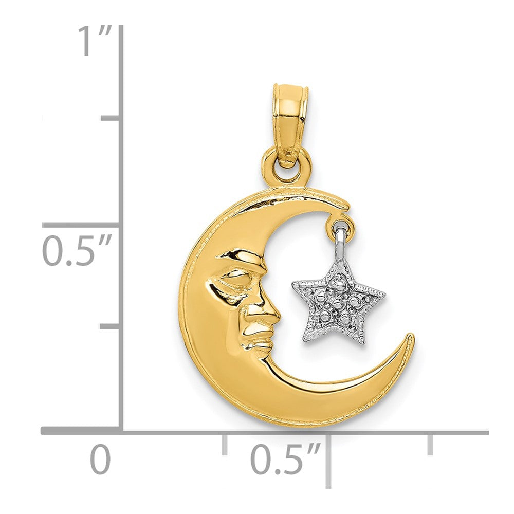 10K Two-Tone Open-Backed Half Moon and Dangling Star Pendant