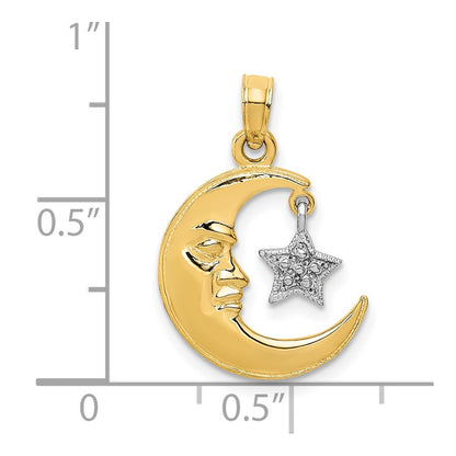 10K Two-Tone Open-Backed Half Moon and Dangling Star Pendant
