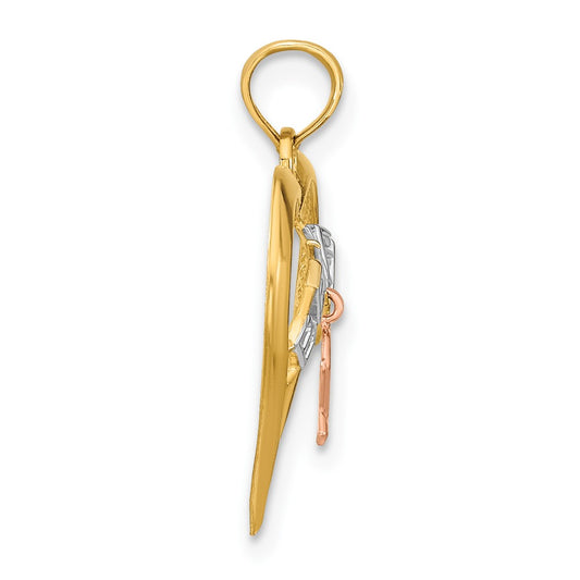10k Two-tone with White Rhodium BELIEVE in Heart with Awareness Ribbon Pendant