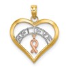 10k Two-tone with White Rhodium BELIEVE in Heart with Awareness Ribbon Pendant