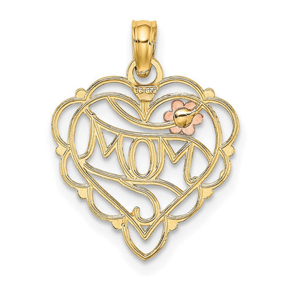 10K Two-Tone and White Rhodium MOM in Heart with Flower Charm