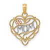 10K Two-Tone and White Rhodium MOM in Heart with Flower Charm