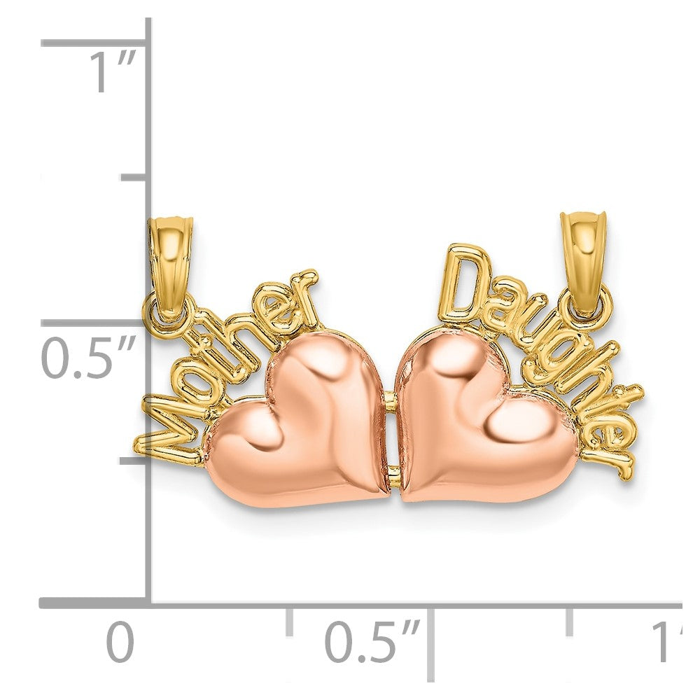 10k Two-Tone MOTHER and DAUGHTER 2-Piece Break-Apart Hearts Charm