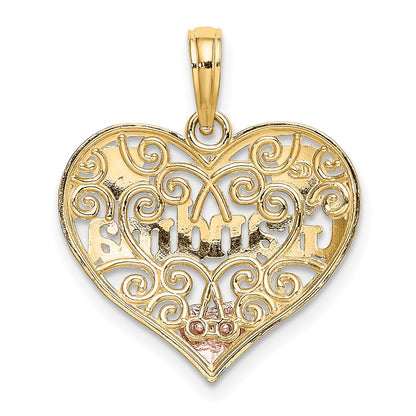 10K Two-tone and White Rhodium GRANDMA Filigree Heart Charm