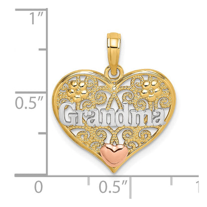 10K Two-tone and White Rhodium GRANDMA Filigree Heart Charm