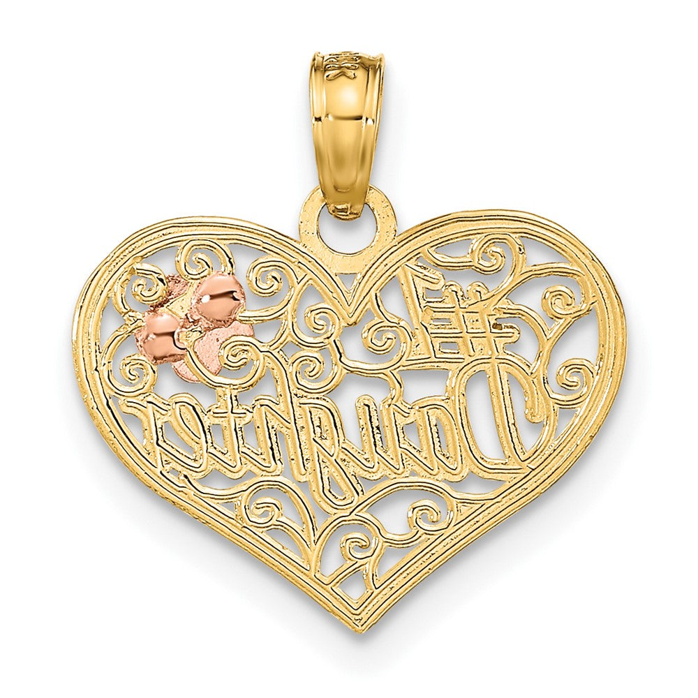 10K Two-tone and White Rhodium #1 DAUGHTER In Heart Charm