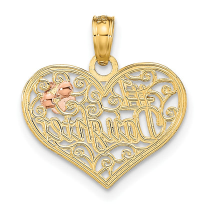 10K Two-tone and White Rhodium #1 DAUGHTER In Heart Charm