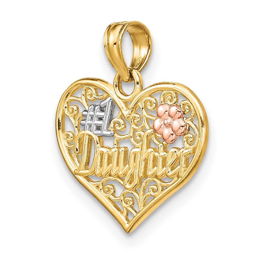 10K Two-tone and White Rhodium #1 DAUGHTER In Heart Charm