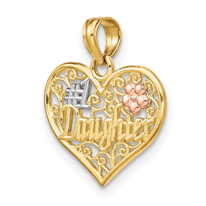 10K Two-tone and White Rhodium #1 DAUGHTER In Heart Charm
