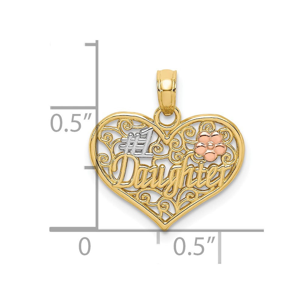 10K Two-tone and White Rhodium #1 DAUGHTER In Heart Charm