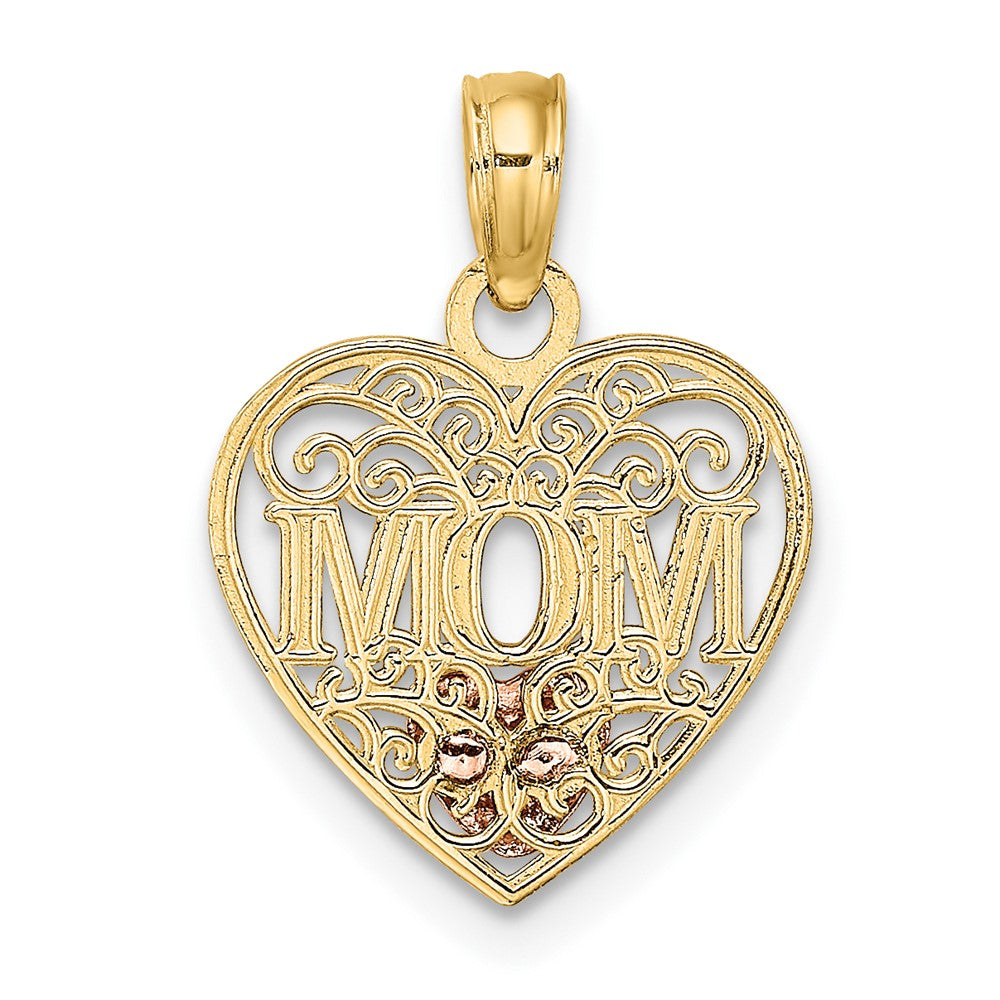 10k Two-tone and White Rhodium MOM in Heart Pendant