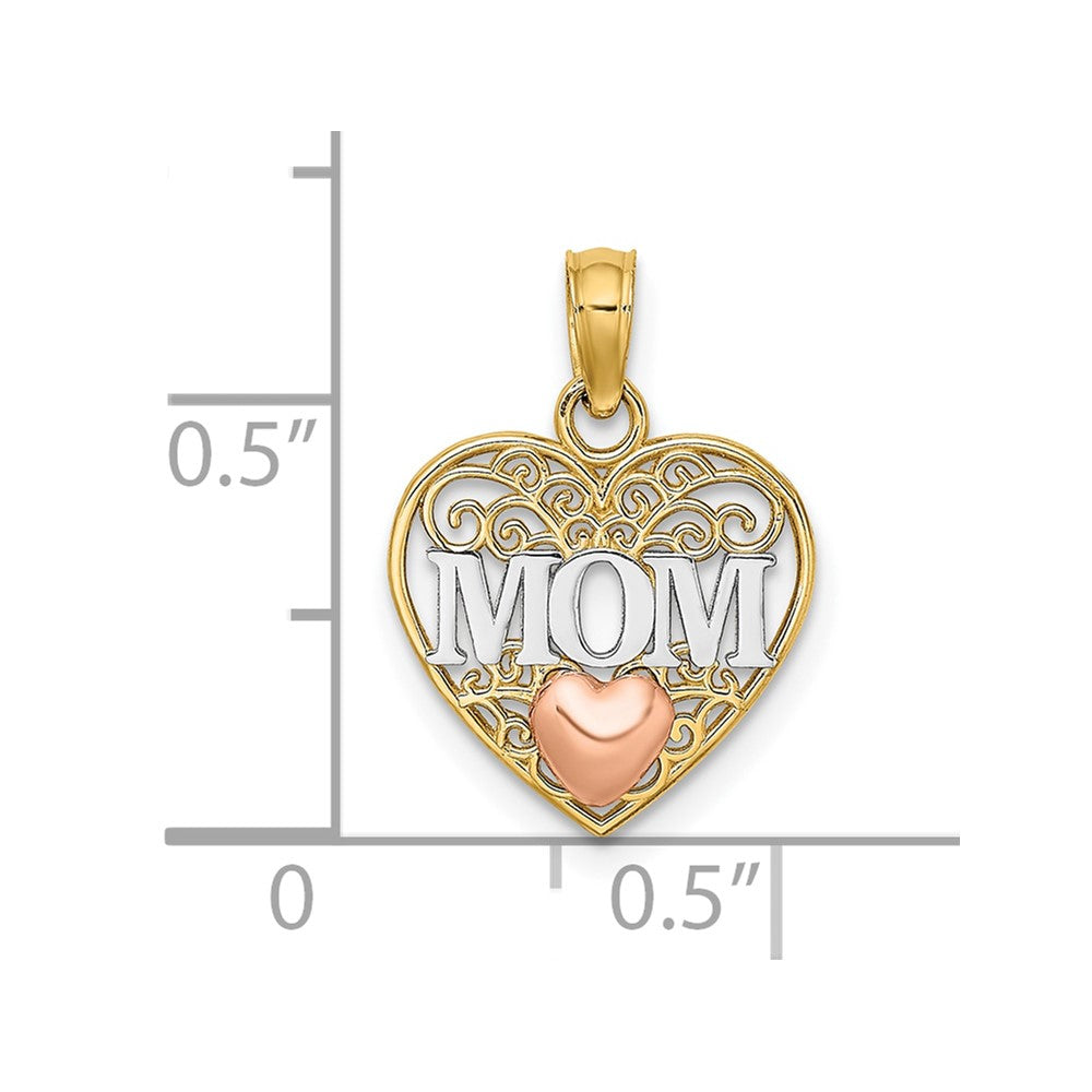 10k Two-tone and White Rhodium MOM in Heart Pendant