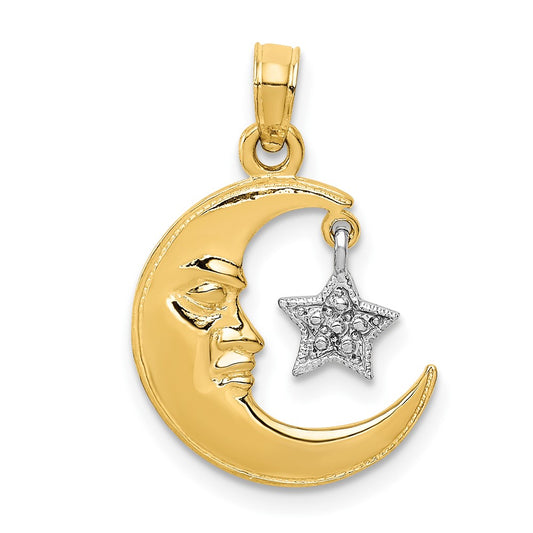 10K Two-Tone Open-Backed Half Moon and Dangling Star Pendant