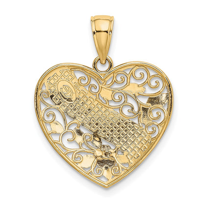 10K Two-tone and White Rhodium GRANDMA Filigree Heart Charm