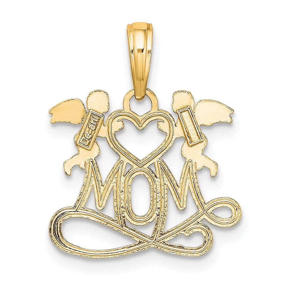 10K Polished MOM with Heart and Angels Pendant