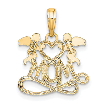 10K Polished MOM with Heart and Angels Pendant