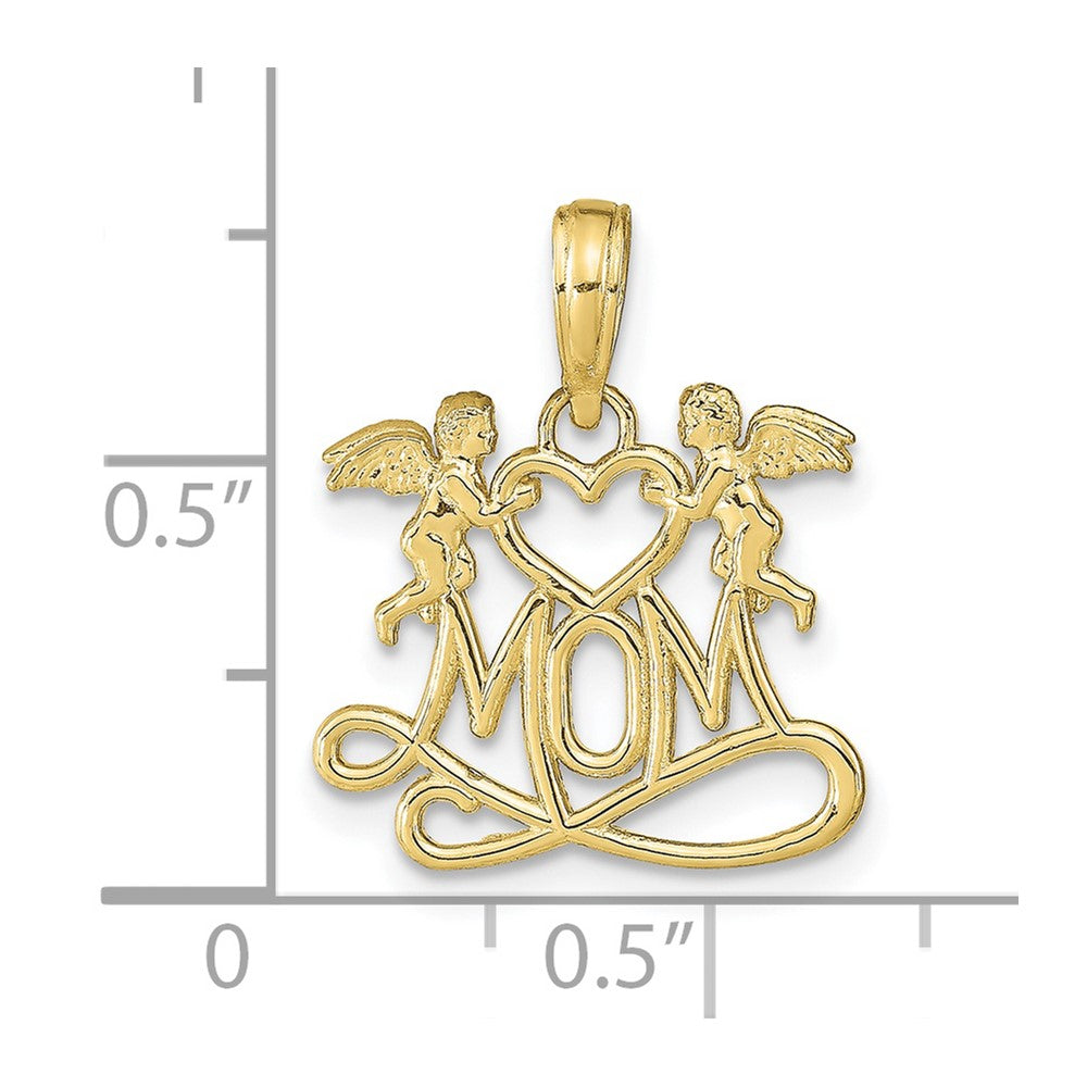 10K Polished MOM with Heart and Angels Pendant