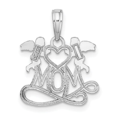 10k White Gold Polished MOM with Heart and Angels Pendant