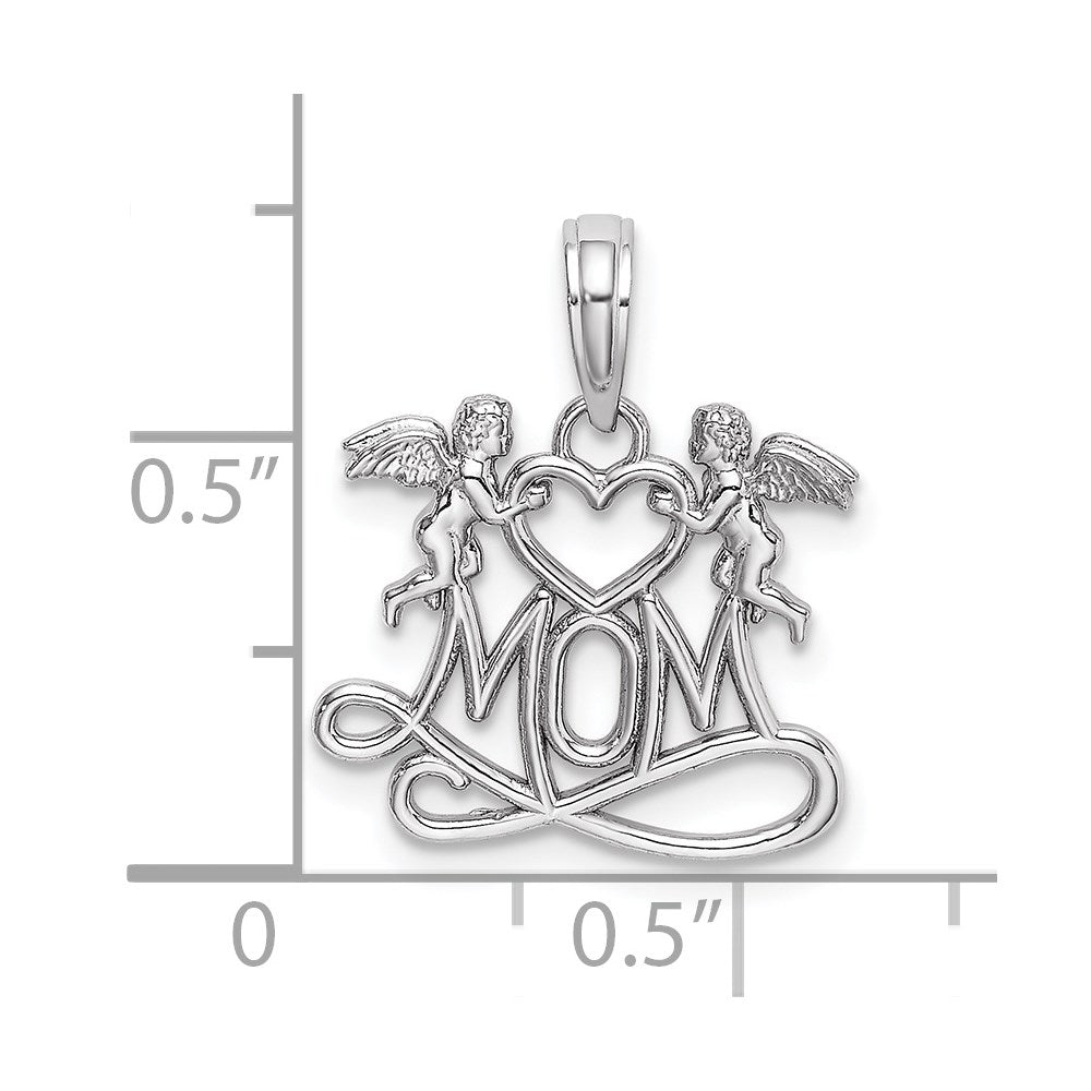10k White Gold Polished MOM with Heart and Angels Pendant