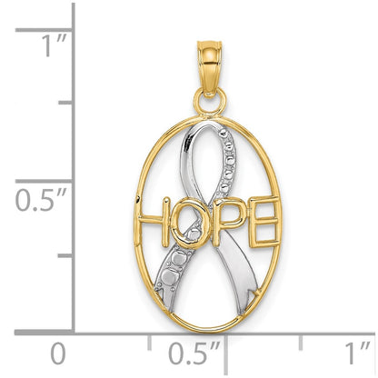 10K and White Rhodium HOPE Awareness Ribbon in Oval Pendant