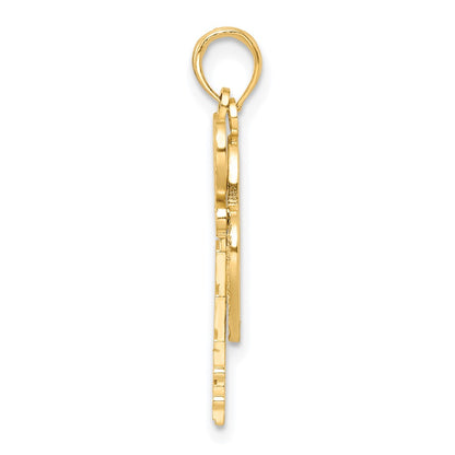 10k and White Rhodium Filigree Heart Lock and Key Pendant