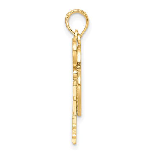 10k and White Rhodium Filigree Heart Lock and Key Pendant