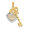 10k and White Rhodium Filigree Heart Lock and Key Pendant