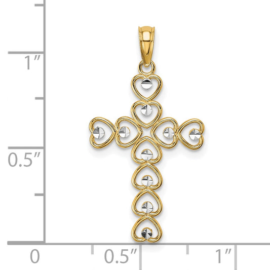 10K and White Rhodium Hearts Cross Pendant