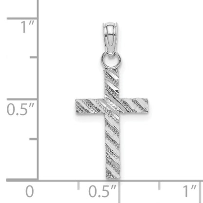 10k White Gold Diamond-cut Cross Pendant
