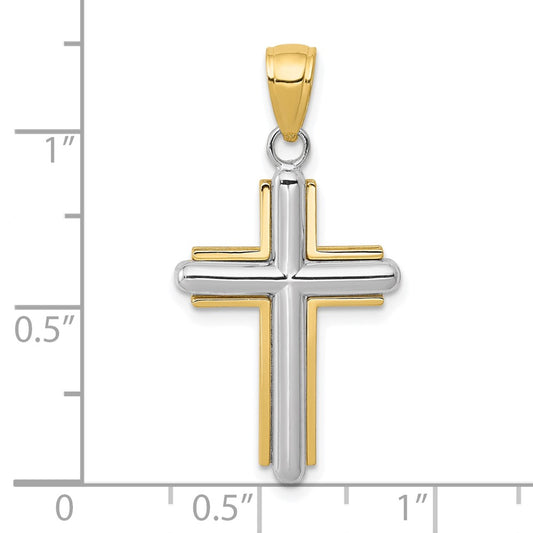 10k Two-tone Polished Cross with Frame Pendant