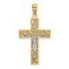 10k Two-tone Textured Swirl Design Crucifix Pendant
