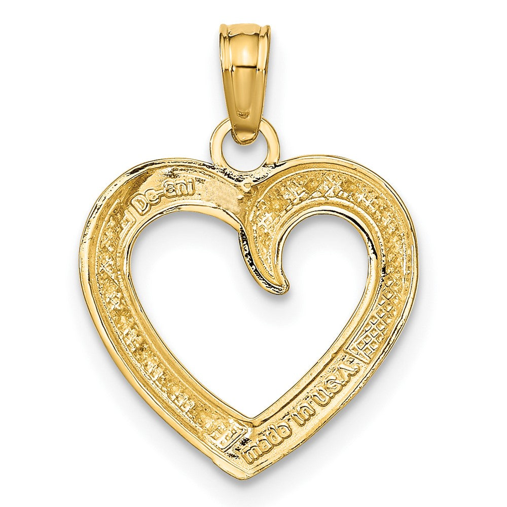 10K and White Rhodium Polished and Textured Heart Pendant