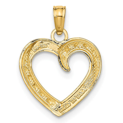 10K and White Rhodium Polished and Textured Heart Pendant
