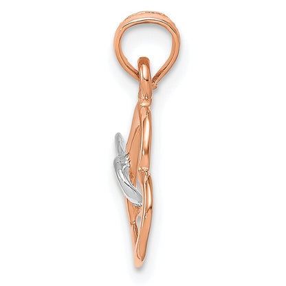 10K Two-tone Polished Intertwined Double Heart Pendant