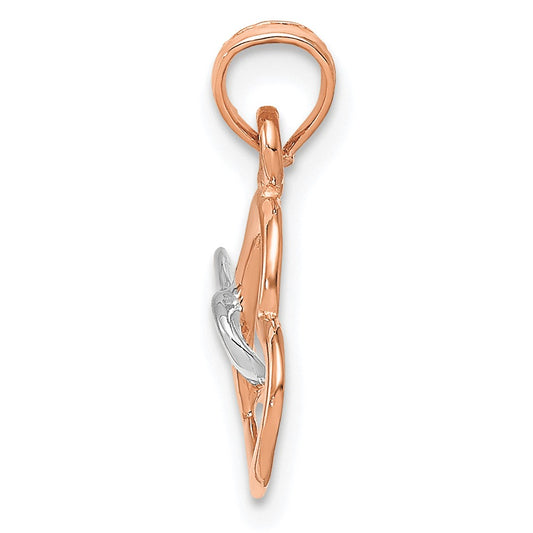 10K Two-tone Polished Intertwined Double Heart Pendant