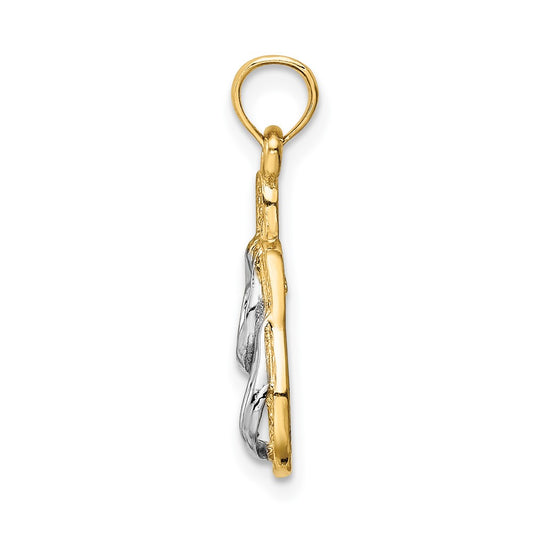 10k and White Rhodium Solid Polished Flip-flops Pendant