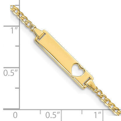 10k Polished Solid Chain/Solid Plate Curb Link Cut-out Heart 20x5mm Plate 7 inch ID Bracelet