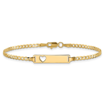 10k Polished Solid Chain/Solid Plate Curb Link Cut-out Heart 20x5mm Plate8 inch ID Bracelet