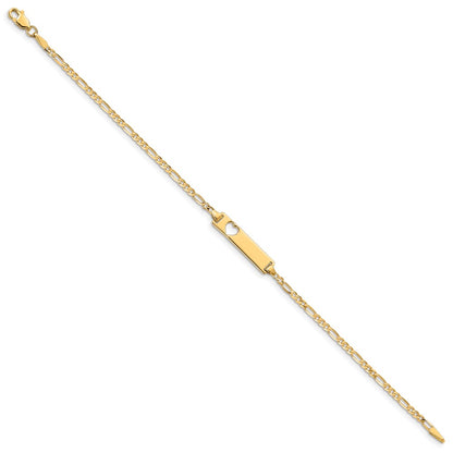 10k Polished Solid Chain/Solid Plate Figaro Link Cut-out Heart 20x5mm Plate 7 inch ID Bracelet