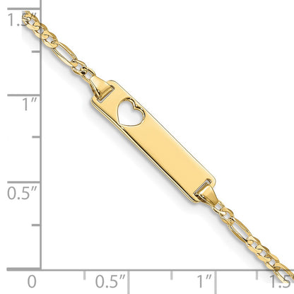 10k Polished Solid Chain/Solid Plate Figaro Link Cut-out Heart 20x5mm Plate 7 inch ID Bracelet