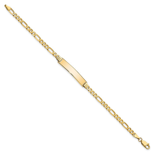 10k Polished Solid Chain/Solid Plate Flat Figaro Link  32x6mm Plate 8 inch ID Bracelet