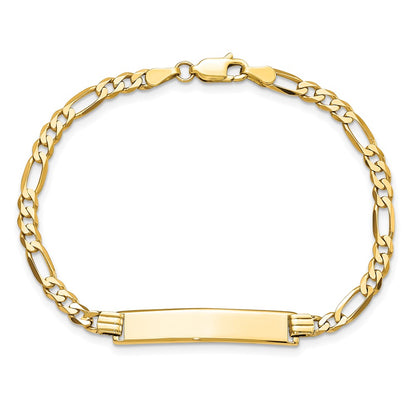 10k Polished Solid Chain/Solid Plate Flat Figaro Link  32x6mm Plate 8 inch ID Bracelet