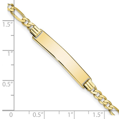 10k Polished Solid Chain/Solid Plate Flat Figaro Link  32x6mm Plate 8 inch ID Bracelet