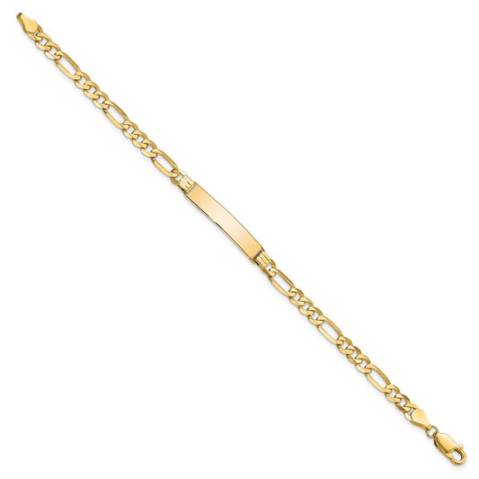10k Polished Solid Chain/Solid Plate Flat Figaro Link 27x5mm Plate 7 inch ID Bracelet