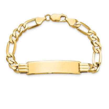 10k Polished Solid Chain/Solid Plate Flat Figaro Link 37x9mm Plate 8 inch ID Bracelet