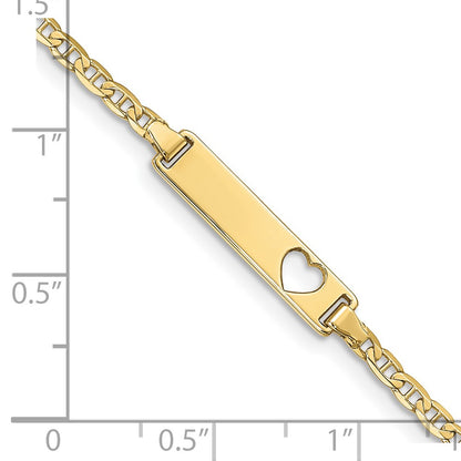 10k Polished Solid Chain/Solid Plate Anchor Link Cut-out Heart 20x5mm Plate 7 inch ID Bracelet