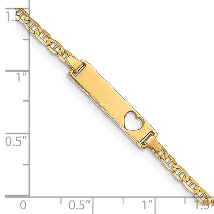 10k Polished Solid Chain/Solid Plate Anchor Link Cut-out Heart 20x5mm Plate 8 inch ID Bracelet